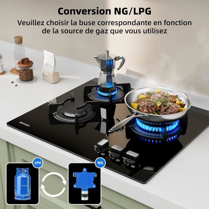 Plaque de Cuisson Gaz - WEHIMO - 4 Feux - Inox - Encastrable - L59 x P51 cm