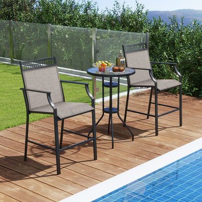 COSTWAY Lot de 2 Chaises de Jardin, Tissu Respirant, Chaises à Manger Empilables avec Accoudoirs, pour Patio Terrasse Porche, Bleu