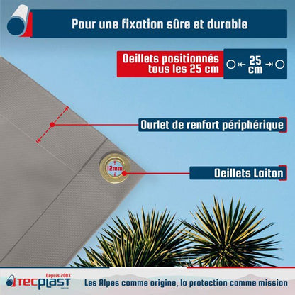 TECPLAST Toile Pergola Taupe 2x3 m LP640PR - Garantie 8 ans - Bâche Pergola ou Tonnelle étanche en PVC pour terrasse