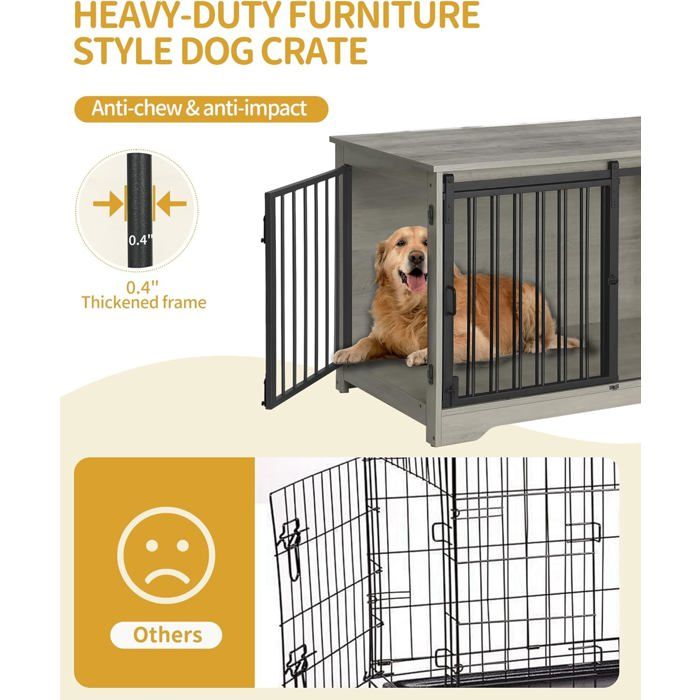 Cage pour Chien, 100 cm Meuble Cage Chien,avec Porte coulissante, 2 Portes, Niche Moderne pour Chiens, 100 x 60 x 68 cm, Noir