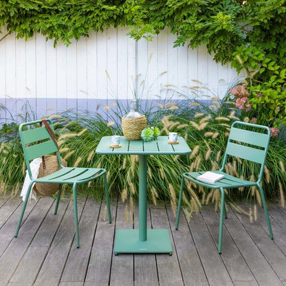 Table de jardin carrée "Phuket" bleu canard 2 places en acier traité époxy - Hespéride