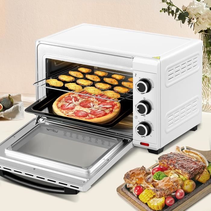 WOLTU Mini Four 28L, Four à Pizza 1600 W, 100-230°C, Minuterie 0-60 min, 3 Modes de Cuisine, Rouge+Noir W0ITT1011