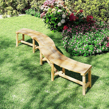 Banc de Jardin Extérieur Incurvé COSTWAY, Bois Massif, 2-3 Personnes, sans Dossier, Charge 360 kg, pour Patio Piscine, Naturel