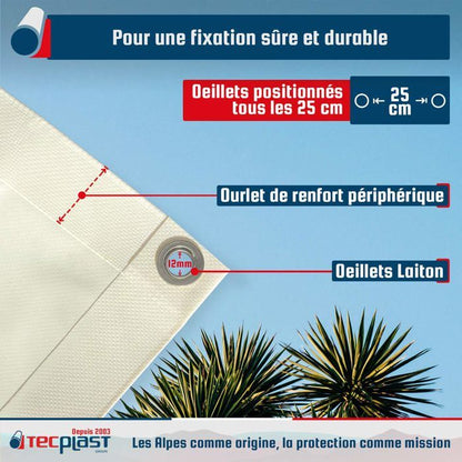 TECPLAST Toile Pergola Blanc Crème 2,5x3 m LP640PR - Garantie 8 ans - Bâche Pergola ou Tonnelle étanche en PVC pour terrasse
