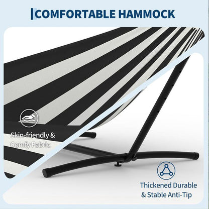 Hamac Double 12FT avec Support en Acier - Toile Matelassée 450LB - Barre en Bois Dur - Sac de Transport Inclus - Beige