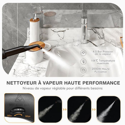 Nettoyeur Vapeur Polyvalent 2000W COSTWAY Punaises de Lit-Réservoir 1,5L,19 Accessoires 4,0 Bar-Voyant LED-108℃-Acariens Violet