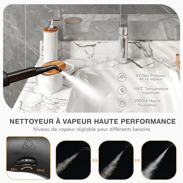 Nettoyeur Vapeur Polyvalent 2000W COSTWAY Punaises de Lit-Réservoir 1,5L,19 Accessoires 4,0 Bar-Voyant LED-108℃-Acariens Oragne