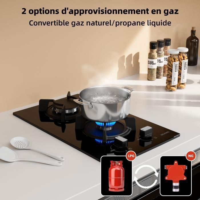 Plaque de Cuisson Gaz - WEHIMO - 5 Feux - Inox - Encastrable - 76x50 cm