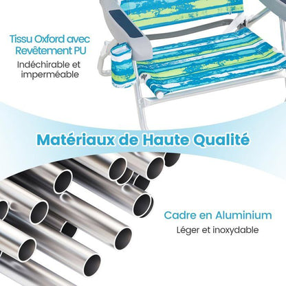 Lot de 2 Chaises de Jardin Extérieur Pliable COSTWAY, Cadre Léger en Aluminium, Dossier Réglable en 4 Positions, Sac Isotherme