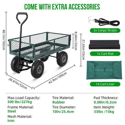 Chariot de Jardin Basculeur Renforcé - Capacité 600 lb (272 kg) -Réglable à 180° - Roues Tout-Terrain 10"- Résistant à la Rouille