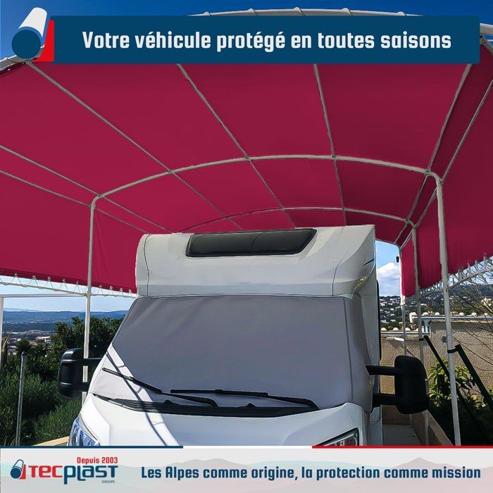 TECPLAST Bâche pour Carport 3x6 m LP506CP Beige foncé - Garantie 5 ans - Toile PVC étanche pour abri de voiture