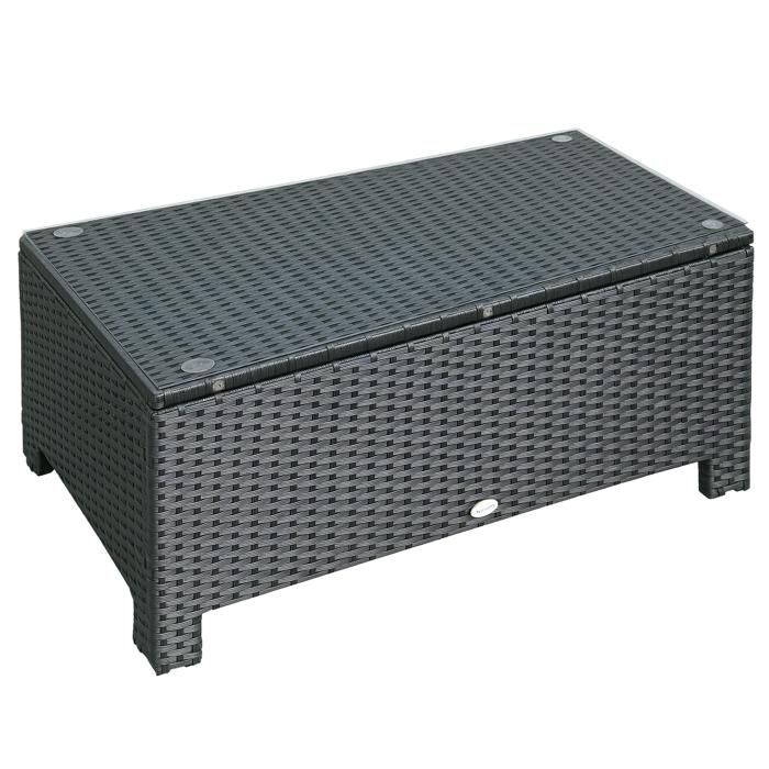 Table basse de jardin - Outsunny - plateau verre trempé 5 mm résine tressée terrasse - résine - 85x50x39cm - marron