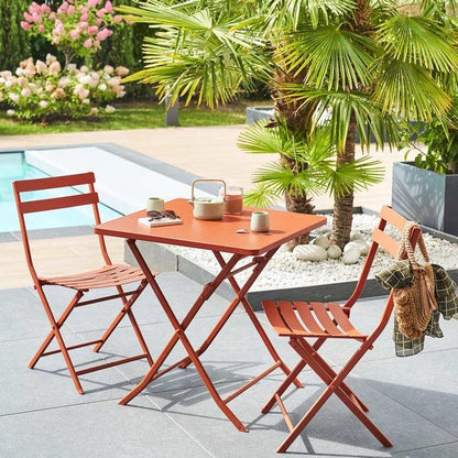 Table de jardin pliante carrée "Greensboro" pétrole 2 places en acier traité époxy - Hespéride