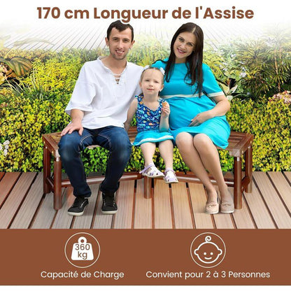 Banc de Jardin Extérieur Incurvé COSTWAY, Bois Massif, 2-3 Personnes, sans Dossier, Charge 360 kg, pour Patio Piscine, Naturel
