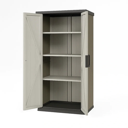 Armoire de rangement en résine avec étagères gris et noir(Gris/Noir)