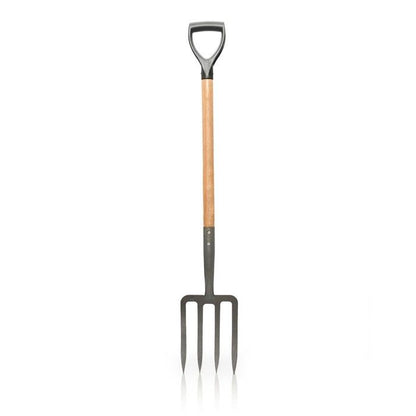 Pack 4 outils de jardin Acier Manche en Bois Fourche + Pelle carrée + Pelle ronde + Bêche VITO