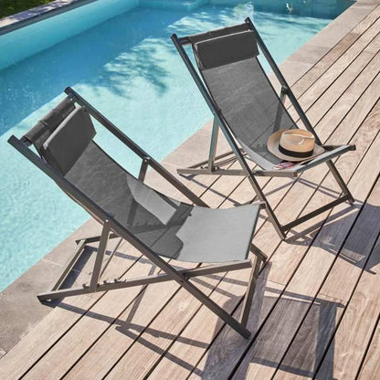 Lot de 2 transats en aluminium anthracite Santiago - Oviala