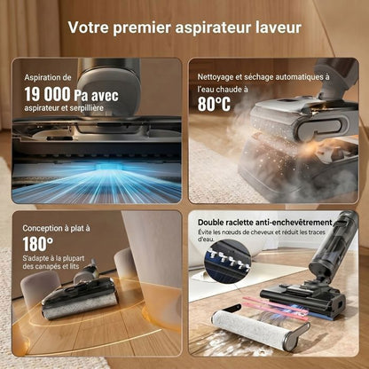LARESAR M5 Aspirateur laveur 3‑en‑1 sans fil – 25 kPa– Auto‑nettoyage – Système de séchage – Anti‑odeurs – LED – Anti‑enchevêtrement