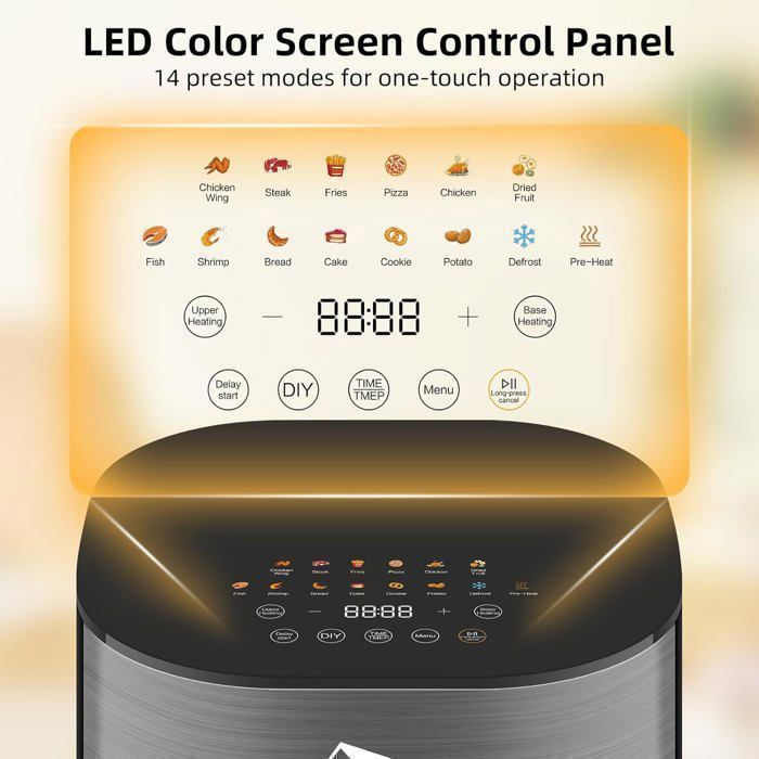 UTEN Air Fryer Sans Huile 5.5L 2000W,Friteuse à Air avec Écran Tactile LED,14 Programmes et Fenêtre Visible,Cuisson Rapide et Saine