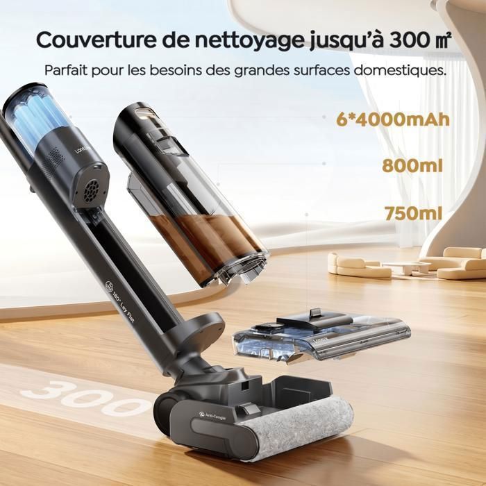 LARESAR M5 Aspirateur laveur 3‑en‑1 sans fil – 25 kPa– Auto‑nettoyage – Système de séchage – Anti‑odeurs – LED – Anti‑enchevêtrement