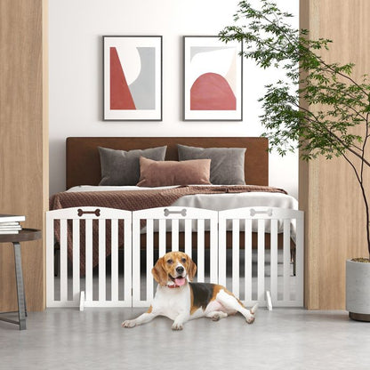 Barrière de sécurité chien - PawHut - avec pieds de support, pointes antidérapantes - 4 panneaux - 207,5 x 30 x 61 cm - blanc