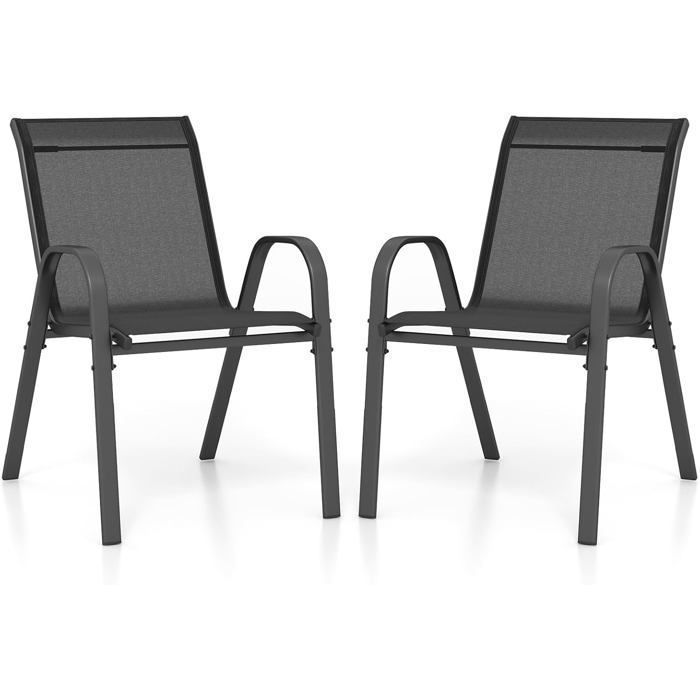 COSTWAY Lot de 2 Chaises de Jardin, Tissu Respirant, Chaises à Manger Empilables avec Accoudoirs, pour Patio Terrasse Porche, Bleu