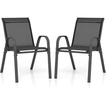 COSTWAY Lot de 2 Chaises de Jardin, Tissu Respirant, Chaises à Manger Empilables avec Accoudoirs, pour Patio Terrasse Porche, Bleu