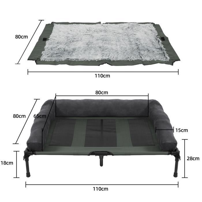 BingoPaw Lit de Camp pour Chien XXL Lit Surélevé Chien Grande Taille Transat Chien Extérieur 130 x 90 x 18cm