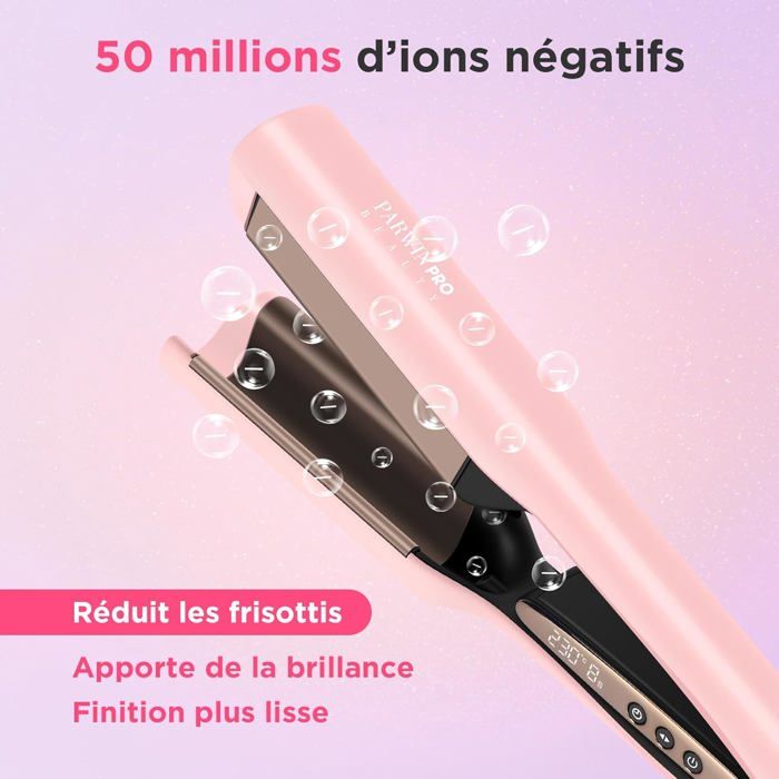 Fer à Onduler Deep Waves 25 mm Mermaid Waves, PARWIN PRO BEAUTY Fer à Boucler Double Cylindre Beach Waves, rose
