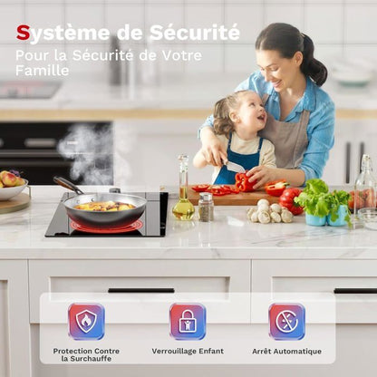 Plaque de Cuisson Vitrocéramique - WEHIMO - 2 Feux - 3400W - Noir - Sécurité enfant