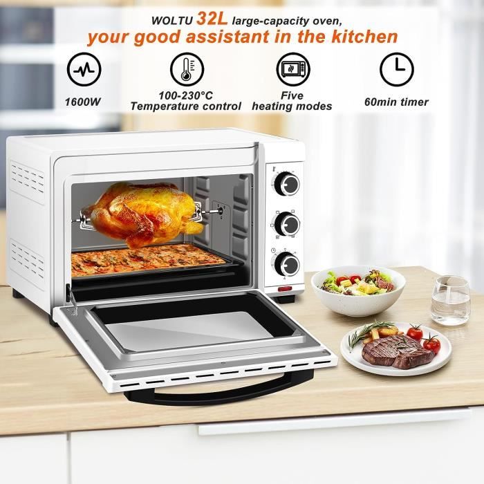 WOLTU Four Électrique 32L, Four de Table 1600W, Minuterie 60 min,100-230℃, Porte à Double Vitrage, Rouge+Noir W0ITT1014
