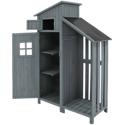 Abri de jardin - remise pour outils -124x46x174cm - Toit Imperméable et durable - Bois de qualité - gris
