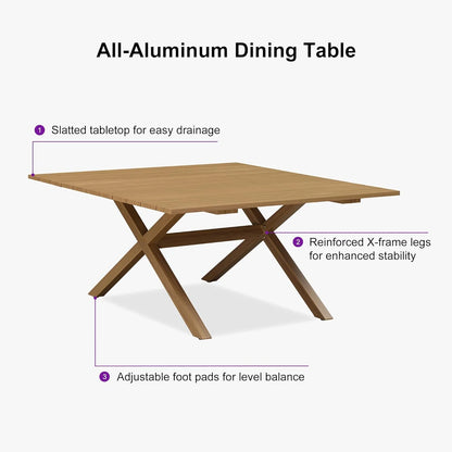 Table de jardin 11 pièces rotin aluminium teck