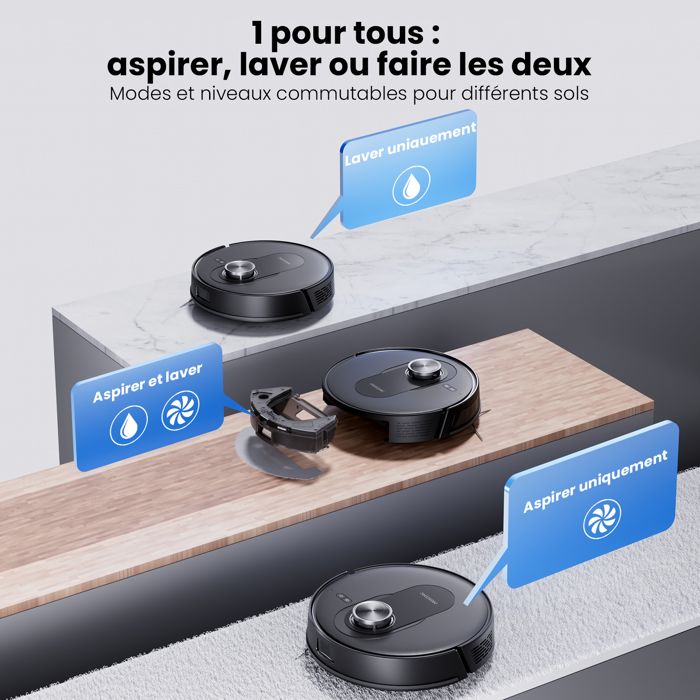 PROSCENIC Q8 Max- Aspirateur Robot Laveur 3 en 1 -Station Auto-Vidage 4L-12000 Pa -Navigation LiDAR -Idéal Poils d'Animaux -Connecté