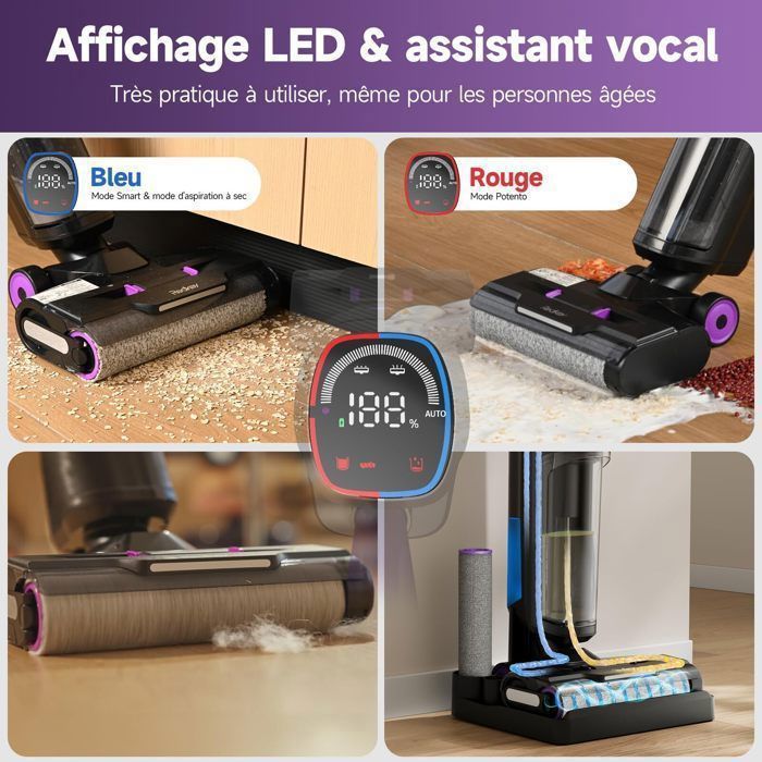 Aspirateur Laveur 3-en-1 20000Pa-2026 Redroad H15-Autonomie 50 Mins,Autonettoyage & Auto-Propulsé,Grand réservoir 910ML,Écran LED