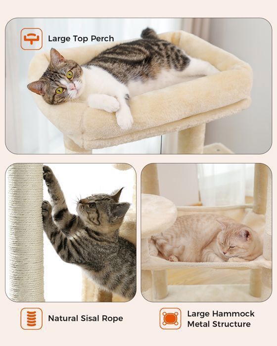 PAWZ Road Arbre à chat Design Spacieux Grande Hamac Dur Stable Avec hamac et belle maison pour chat - Cactus vert - 143 cm