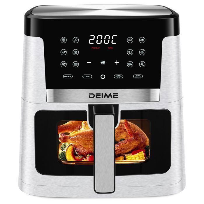 DEIME Friteuse à air sans huile 10L, Air Fryer 1800 W avec 10 Préprogrammes, Écran Tactile LED, Fenêtre Transparente