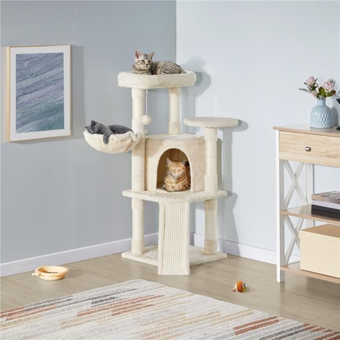 Yaheetech Arbre à Chat en Sisal Griffoir Grattoir Tour de Jeux pour Chat avec Centre d'activités Arbre a Chat Hauteur 107cm Rose