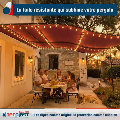 TECPLAST Pack Toile Pergola Rouge Bordeaux 3x4 m + Sandow Gris 20m - Bâche Pergola prête à poser LP506PR Garantie 5 ans