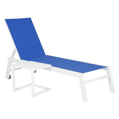 Set bain de soleil et table d'appoint BARBADOS en textilène taupe - aluminium blanc