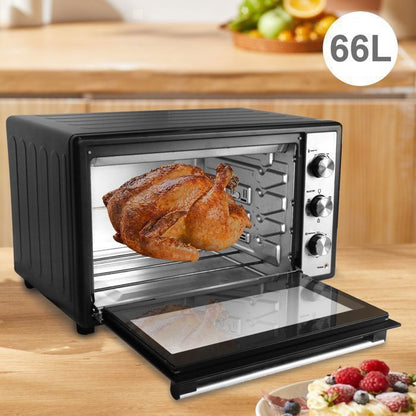 Four électrique à convection, 46L avec Tournebroche, 6 modes de cuisson, Lèchefrite avec pince, Grille de cuisson - Noir/Inox