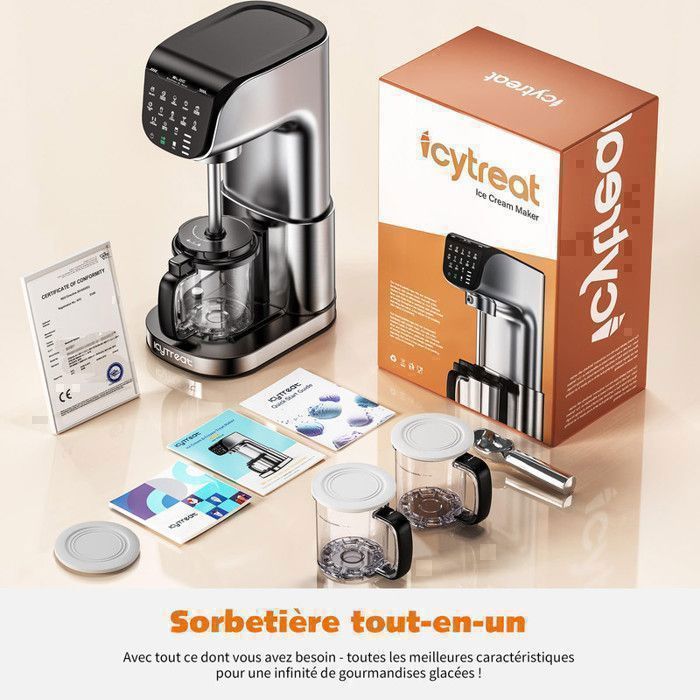 Sorbetière Machine à Glaces 12 en 1 - ICYTREAT - 12 Programmes - Machine à Granité- l’italienne Intégré - Affichage LED - 3 Bols