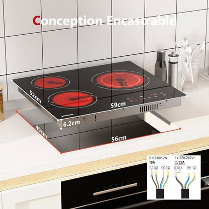 Plaque de Cuisson Vitrocéramique - WEHIMO - 2 Feux - 3400W - Noir - Sécurité enfant