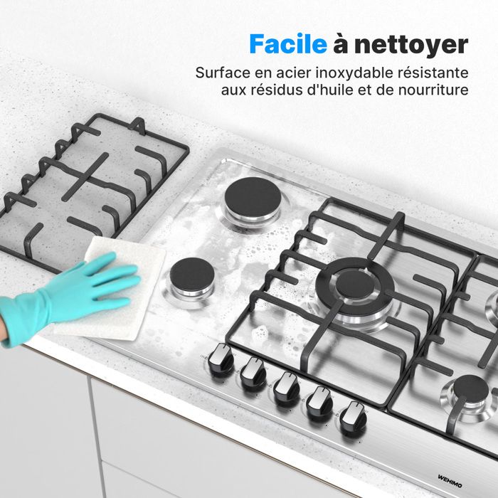 Plaque de Cuisson Gaz - WEHIMO - 4 Feux - Inox - Encastrable - L59 x P51 cm