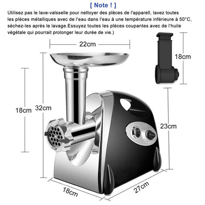 Hachoir à Viande Électrique 2800W - Écran Tactile - 11PCS avec 2 Lames 4 Inox Disques 3 Kit de Saucisse 1 Kubbe 1 Brosse - Argent