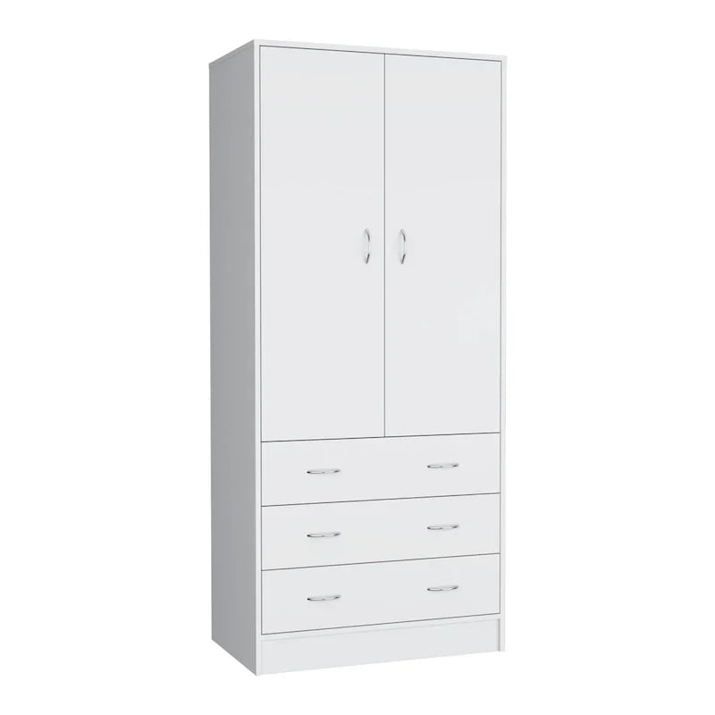 19  Modern Double-door Armoire with 3 Drawers and 1 Hanging Rod for Bedroom