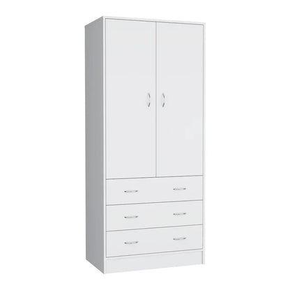 19  Modern Double-door Armoire with 3 Drawers and 1 Hanging Rod for Bedroom