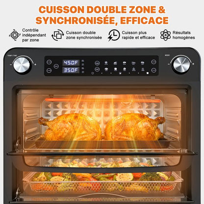 Four électrique à convection, 46L avec Tournebroche, 6 modes de cuisson, Lèchefrite avec pince, Grille de cuisson - Noir/Inox