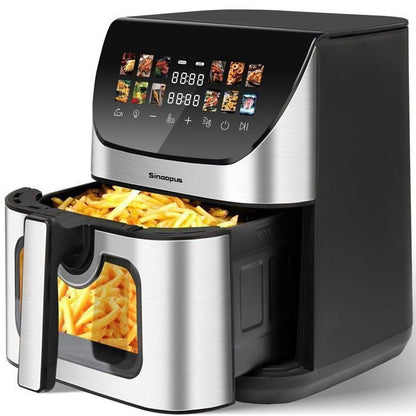 Friteuse XXL 8,5L Air Fryer avec Fenêtre de Visualisation & Écran Couleur, 12 Programmes, 1800W, Nettoie Facilement, Noir