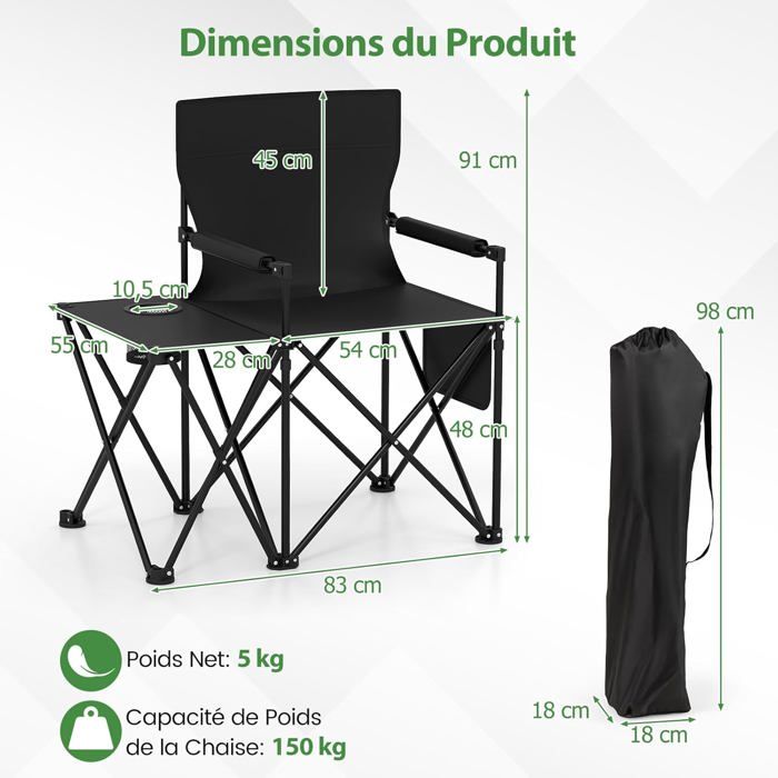 Lot de 2 Chaises de Jardin Extérieur Pliable COSTWAY, Cadre Léger en Aluminium, Dossier Réglable en 4 Positions, Sac Isotherme
